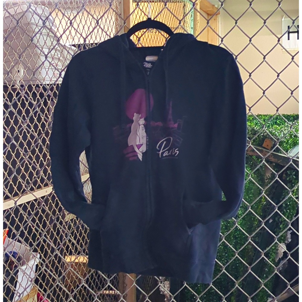 Port & Company Disney Paris Zip-Up Hoodie Sweatshirt Black Purple Adult Size S